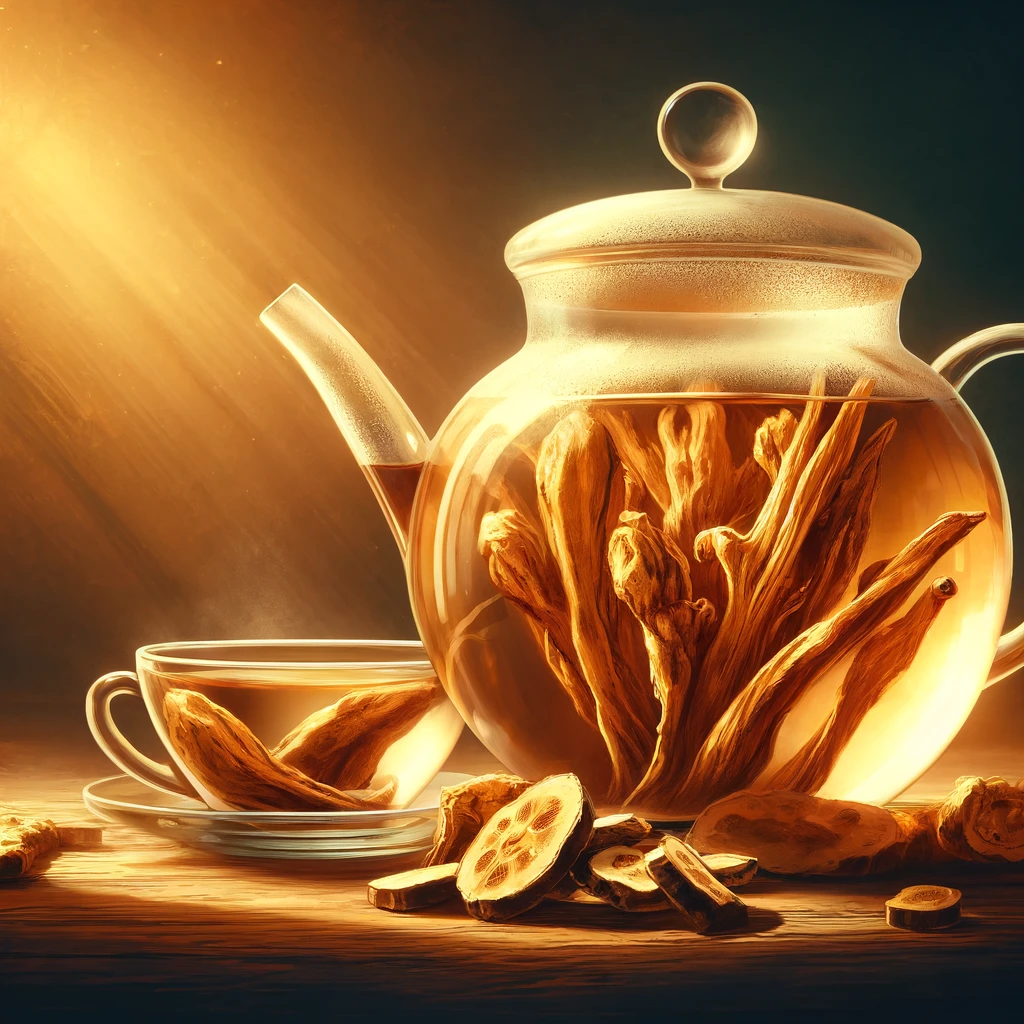 Sušený koreň astragalusu môže byť namočený vo vode na prípravu čaju. 